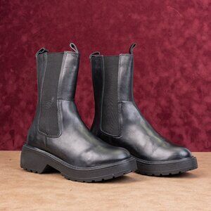 Chelsea Crew Wmn Shadow Black Leather festival Platform Boots 7.5US EUR38